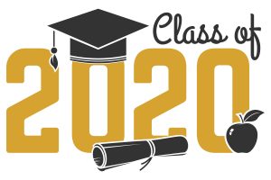 Class of 2020 Icon with Morter Board, diploma and apple